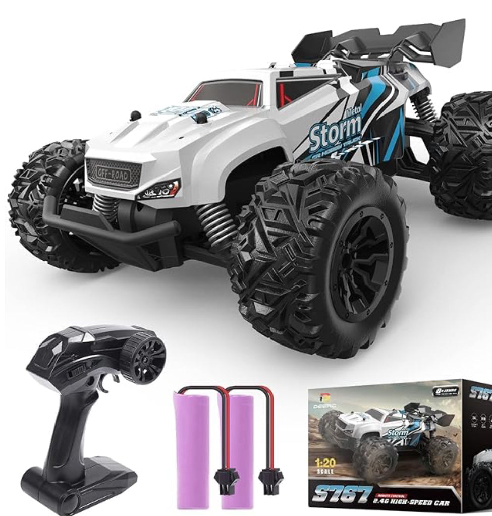 DEERC RC Car, Remote Control Monster Truck W/ 2 Batteries for 40 Min Play, All-Terrain 2.4GHz RTR
